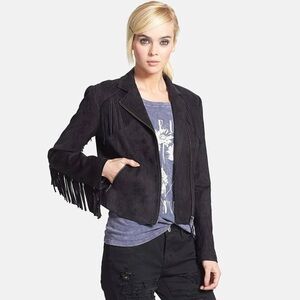 Mural suede fringe moto jacket